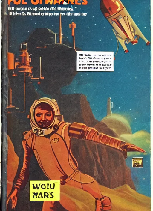 Prompt: pulp sci-fi retro magazine of when we lived on mars