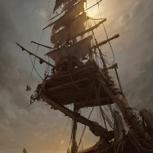 Image similar to pirate on ship's crow nest watching for a land ,hyperdetailed,hyperrealistic,photorealistic,art by trevor henderson,greg rutkowski,artstation,deviantart,professional lighting,western comic style,sharp lineart,eerie,cg society