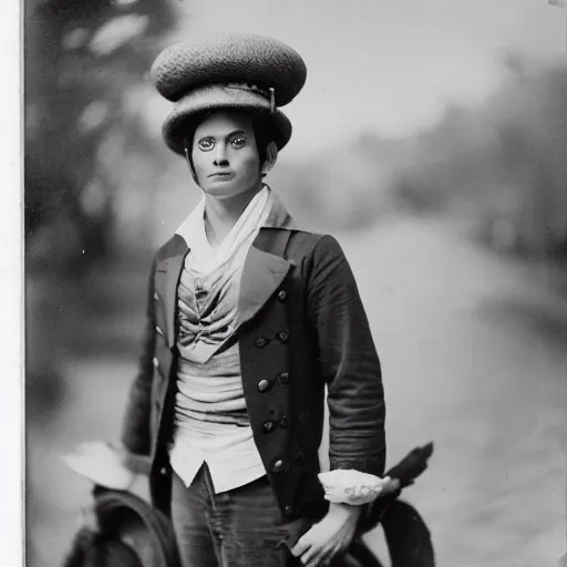Prompt: a daguerrotype photo of luffy cosplayer, very early film stock, 1 8 0 0 s, vintage