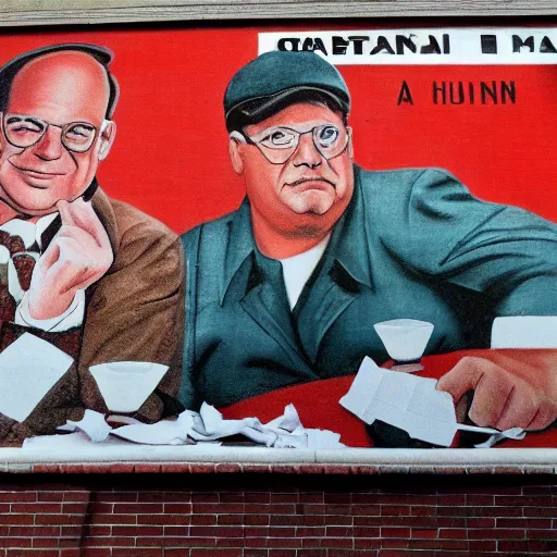 Image similar to photo of a socialist realist mural of george costanza