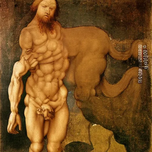 Image similar to a centaur painted by Leonardo da Vinci