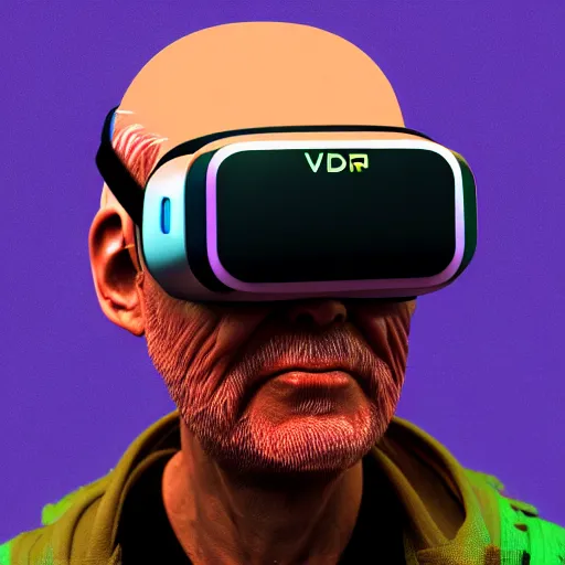 Prompt: Colour Photography of 1000 years old man with highly detailed 1000 years old face wearing higly detailed cyberpunk VR Headset designed by Josan Gonzalez . in style of Josan Gonzalez. Rendered in Blender