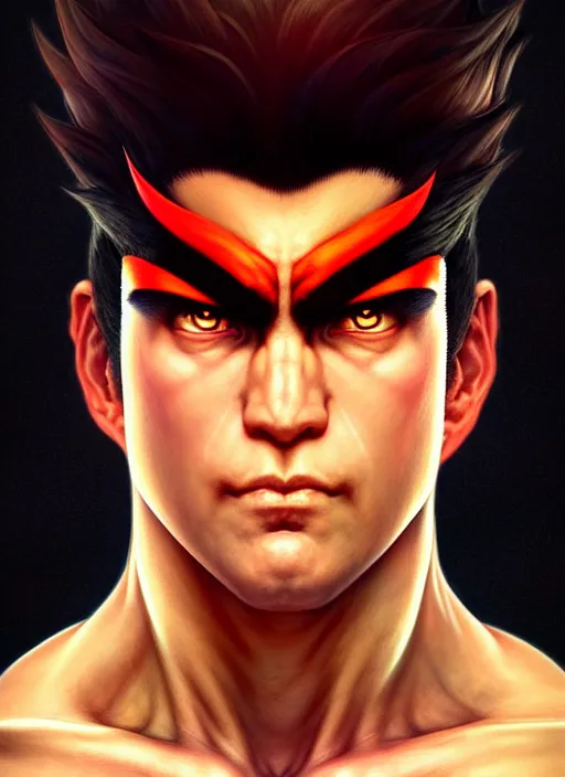 Image similar to symmetry!! portrait of evil ryu, street fighter iv, global illumination!! intricate, elegant, highly detailed, digital painting, artstation, concept art, smooth, sharp focus, illustration, art by artgerm and greg rutkowski and alphonse mucha