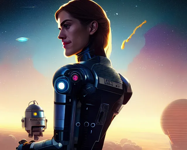 Image similar to highly detailed portrait of allison williams as an android in a space shuttle, in detroit : become human, stephen bliss, unreal engine, fantasy art by greg rutkowski, loish, rhads, ferdinand knab, makoto shinkai and lois van baarle, ilya kuvshinov, rossdraws, tom bagshaw, global illumination, radiant light, detailed and intricate environment