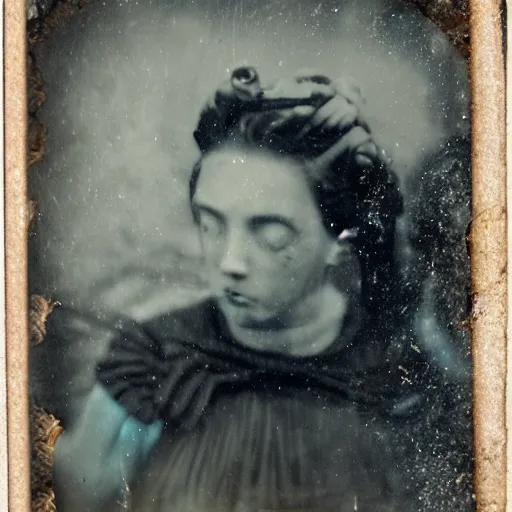 Prompt: tintype photo, swimming deep underwater, pig squid