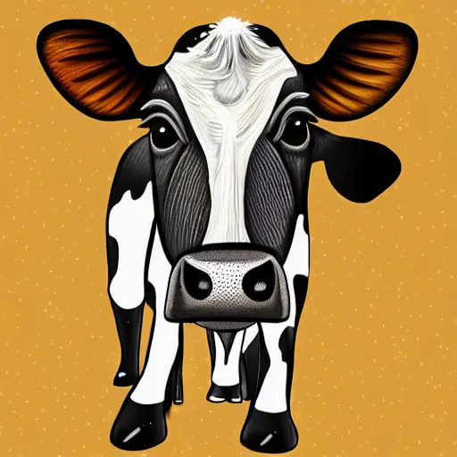 Prompt: a cow, styled as a vinyl record album art