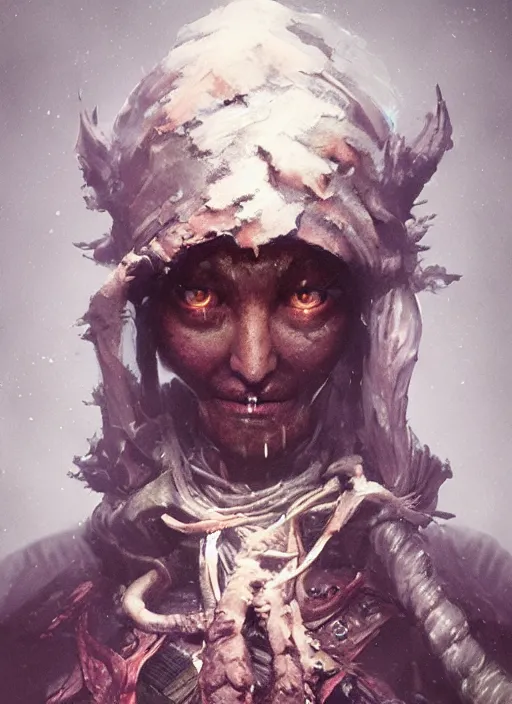 Image similar to A fancy portrait of a brownie creature by Greg Rutkowski, Sung Choi, Mitchell Mohrhauser, Maciej Kuciara, Johnson Ting, Maxim Verehin, Peter Konig, Bloodborne, 8k photorealistic, cinematic lighting, HD, high details, dramatic, atmospheric , trending on artstation