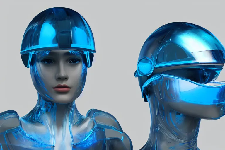 Image similar to futuristic fluid aquamarine cyber helmet visor, intricate, glowing, eyecandy, colorful, 3 d, octane render, photorealistic, modern, warp, gi joe style,