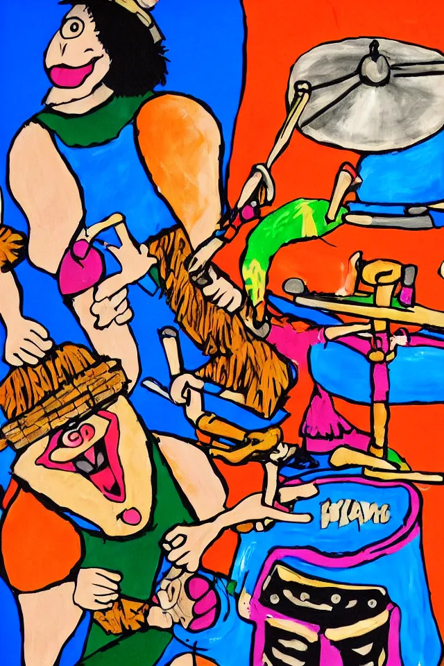 Image similar to painting animal drum at the puppet show head banging drummer 9 0 s music song groove is in the heart, we're going to dance and have some fun