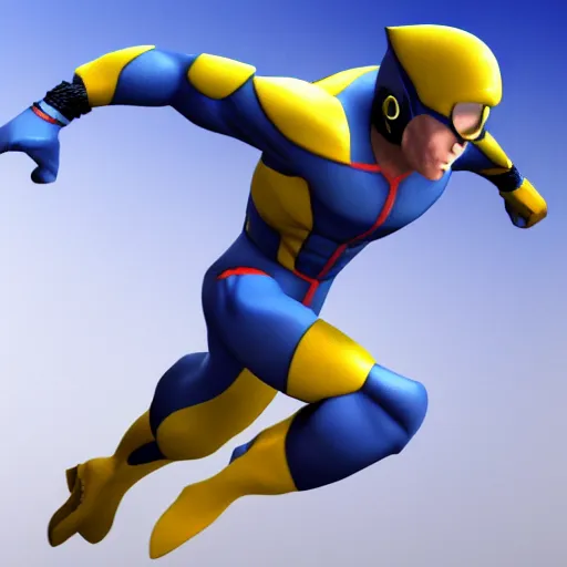 Image similar to captain falcon leaping out of the blue falcon by michael bay, 3 d render