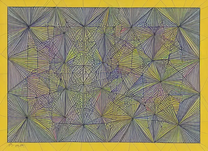 Prompt: realistic drawing of the pyramid at dawn, by maurits cornelis escher, explorations of infinity, reflection, symmetry, perspective, truncated and stellated polyhedra, hyperbolic geometry, tessellations, full of colors, geometric art, high resolution, masterpiece