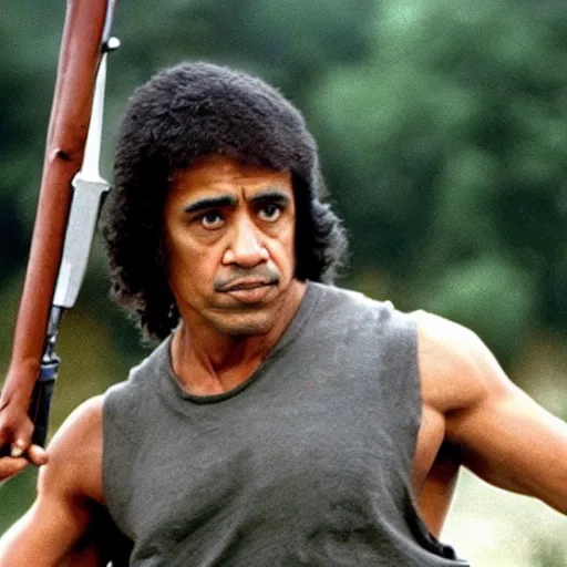 Image similar to A still of Obama as Rambo in Rambo First Blood (1982)