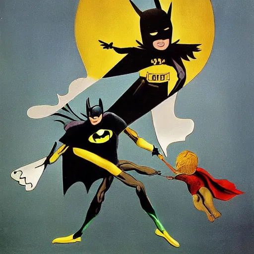 Image similar to batman and robin by salvador dali