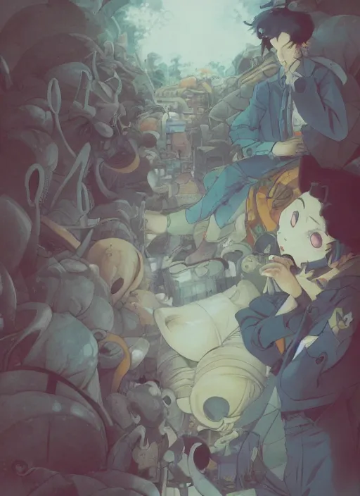 Image similar to a rabbit on a train in a japanese anime, by satoshi kon, by peter mohrbacher