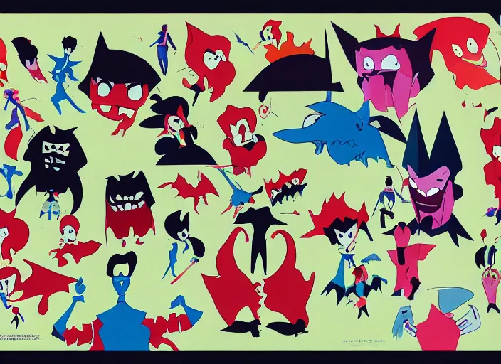 Image similar to character shape design exploration silhouettes of a dastardly wicked tyrannical king, minimalist mixed media layout from masaaki yuasa ( 1 9 9 7 )