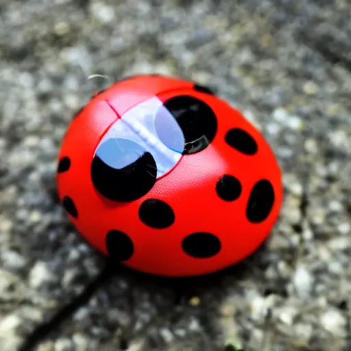 Image similar to godzilla sized ladybug in a city