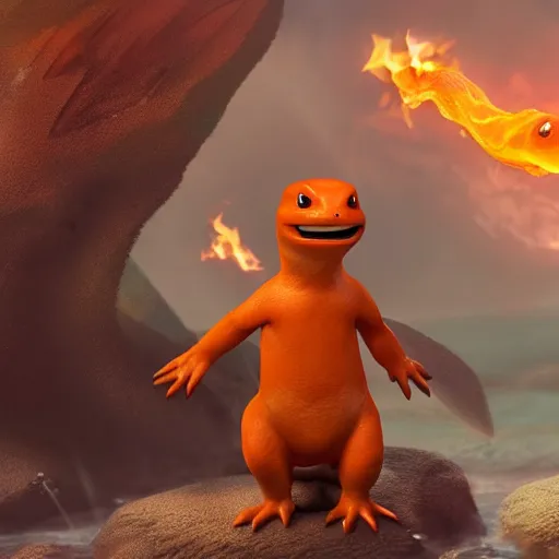 Image similar to a charmander made of water, ultra realistic, concept art, intricate details, highly detailed, photorealistic, octane render, 8 k, unreal engine, art by frank frazetta, simon bisley, brom