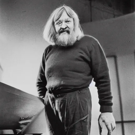 Image similar to robert wyatt in a mech suit, photograph