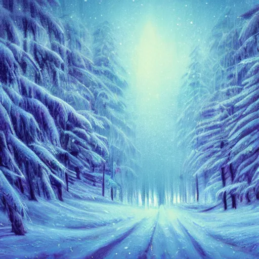 Image similar to a snow forest, epic retrowave art, trending on art station