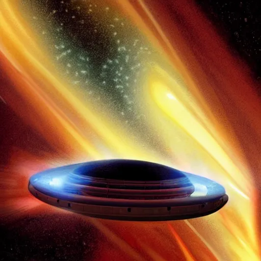 Image similar to spaceship ufo enters a blackhole, sci-fi art