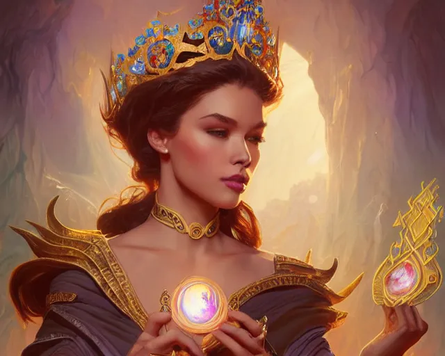 Image similar to miss universe, 8 k, deep focus, d & d, fantasy, intricate, elegant, highly detailed, digital painting, artstation, concept art, matte, sharp focus, illustration, hearthstone, art by artgerm and greg rutkowski and alphonse mucha