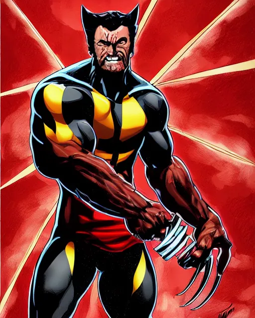 Prompt: portrait comic art of marvels wolverine, black and red color scheme, by inhyuck lee