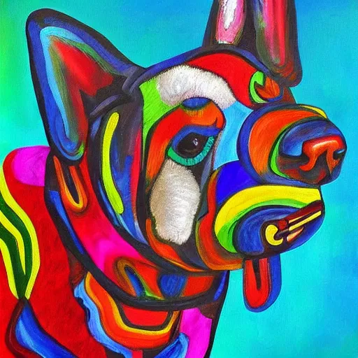 Prompt: painting of cute dog, full size, in style of friedensreich hundertwasser, photorealistic