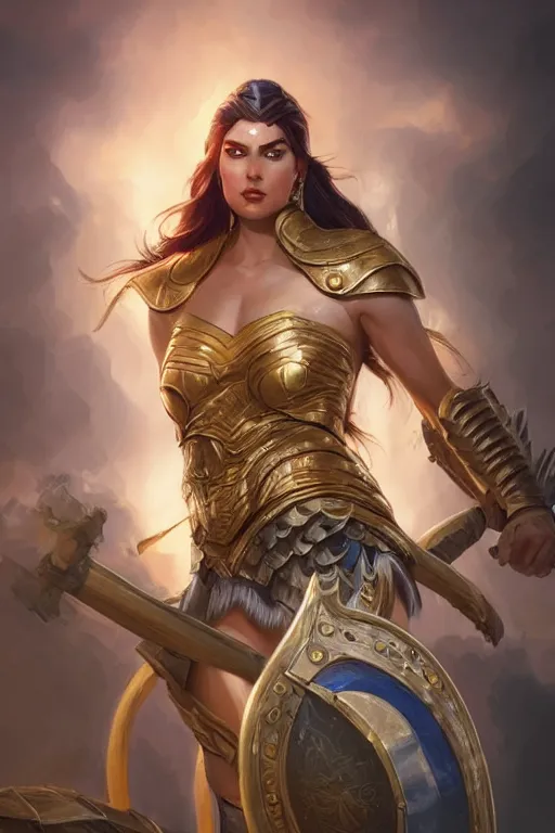 Image similar to amazon valkyrie athena, d & d, fantasy, portrait, highly detailed, headshot, digital painting, trending on artstation, concept art, sharp focus, illustration, art by artgerm and greg rutkowski and magali villeneuve