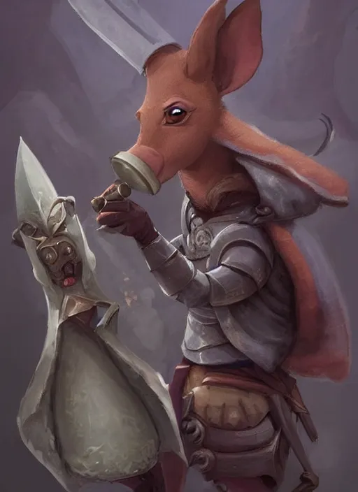 Prompt: cute little anthropomorphic aardvark announcer wearing Atiel's veil, tiny, small, miniature animal, baby animal, short, pale black armor, cute and adorable, pretty, beautiful, DnD character art portrait, matte fantasy painting, DeviantArt Artstation, by Jason Felix by Steve Argyle by Tyler Jacobson by Peter Mohrbacher, cinematic lighting