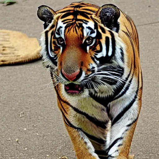 Prompt: an animal which is half tiger, half rat