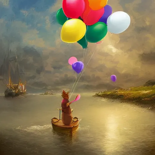 Image similar to digital art of bretagne with giant birthday balloons, artstation cgsociety masterpiece