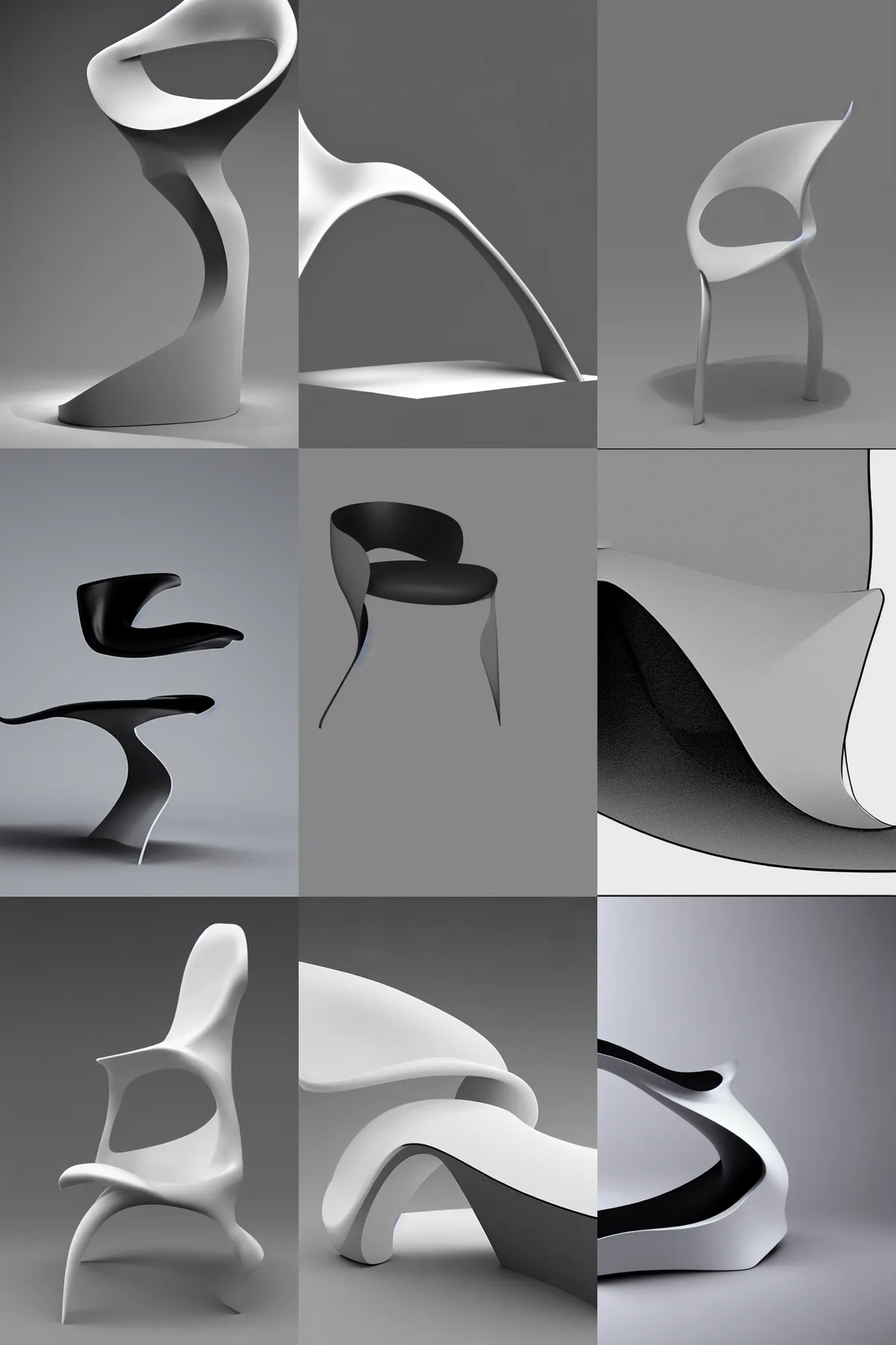 Prompt: rendering of chair, curved edge, designed by zahahadid