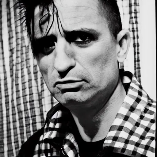 Image similar to punk rock, travis bickle has a mohawk, on a checkered floor, studio portrait