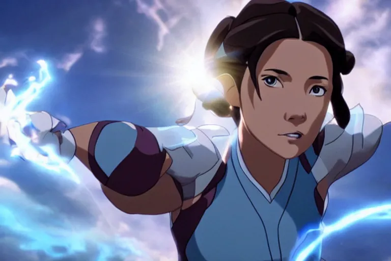 Image similar to live action film still of korra in the new fantasy movie, cinematic lighting