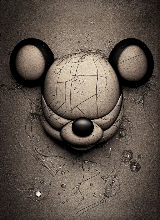 Prompt: fake animatronic mickey mouse head, Picasso, wet, fractal, broken, warped and distorted, time shift, inter-dimensional, radiant alien, octane render