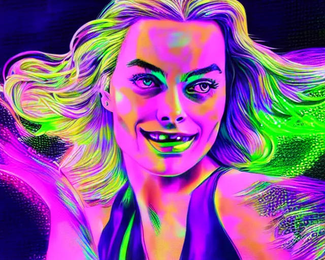 Prompt: led neon art of margot robbie, hyper detailed, award winning