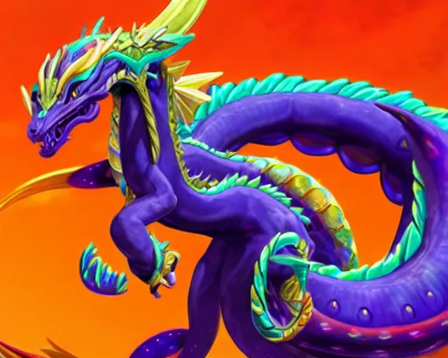 Image similar to aurelion sol, psychedelic dragon, dreamworks