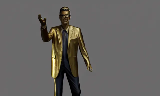 Image similar to gold statue of jeff goldblum, 3 d render, 8 k, octane render, cycles render, unreal engine