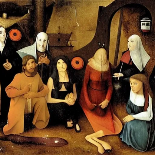 Prompt: the cast of friends, pained by hieronymus bosch