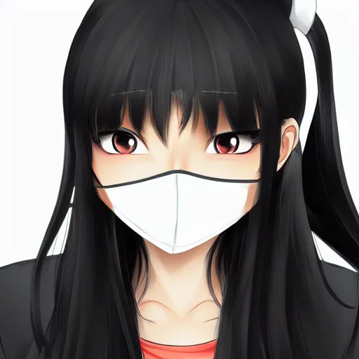 Image similar to full headshot portrait of a girl with long black hair, wearing a surgical mask, drawn by ATDAN, by Avetetsuya Studios, attractive character, colored sketch anime manga panel, trending on Pixiv