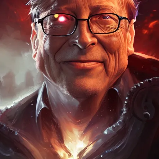 Image similar to portrait of bill gates as a spellcaster, league of legends amazing splashscreen artwork, gears of war, splash art, natural light, elegant, photorealistic facial features, intricate, fantasy, detailed face, atmospheric lighting, anamorphic lens flare, cinematic lighting, league of legends splash art, hd wallpaper, ultra high details by greg rutkowski