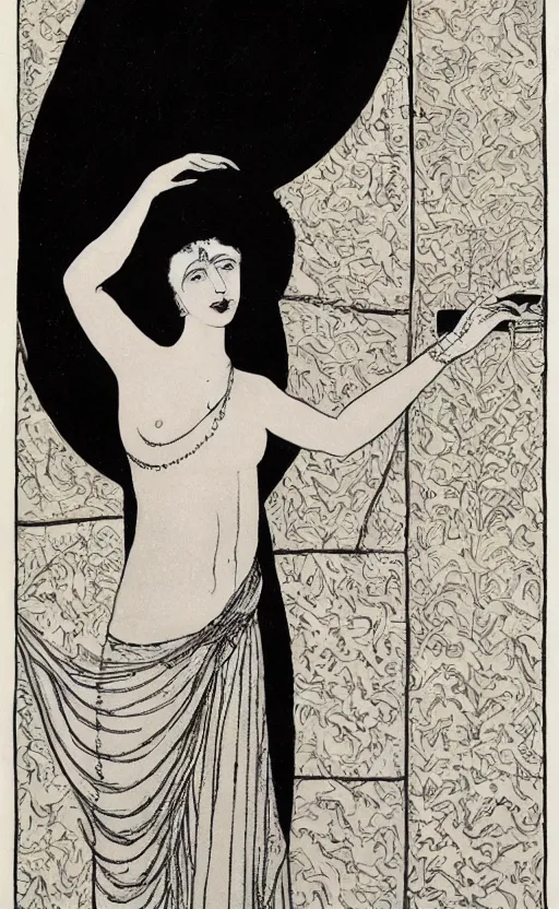 Image similar to salome, beautiful background and border, by aubrey beardsley, highly detailded