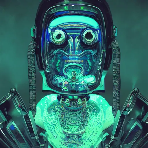 Image similar to portrait of a squid monster astronaut. full body portrait, intricate abstract. cyberpunk, intricate artwork. neon eyes, by Tooth Wu, wlop, beeple. octane render, trending on artstation, greg rutkowski very coherent symmetrical artwork. cinematic, hyper realism, high detail, octane render, 8k, minimalistic, hyperrealistic surrealism, award winning masterpiece with incredible details, a surreal vaporwave liminal space, highly detailed, trending on ArtStation