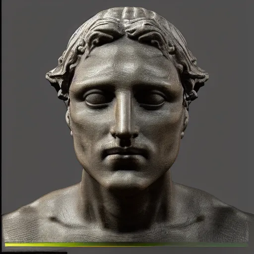 Image similar to 3 d renaissance statue head, mix with neon art, highly detailed