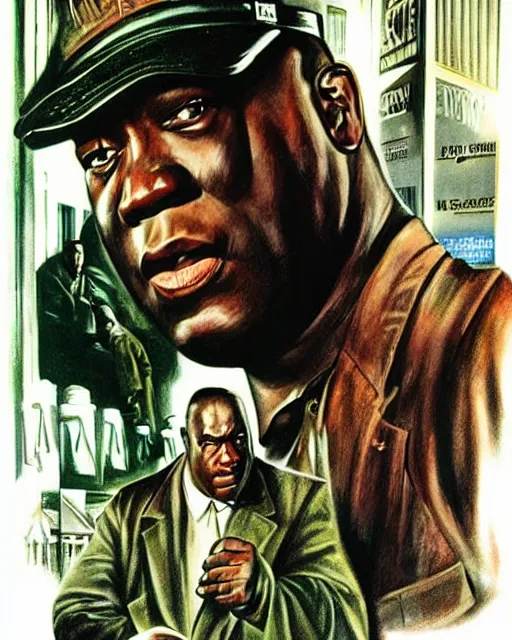 Image similar to john coffey in the green mile, airbrush, drew struzan illustration art, key art, movie poster