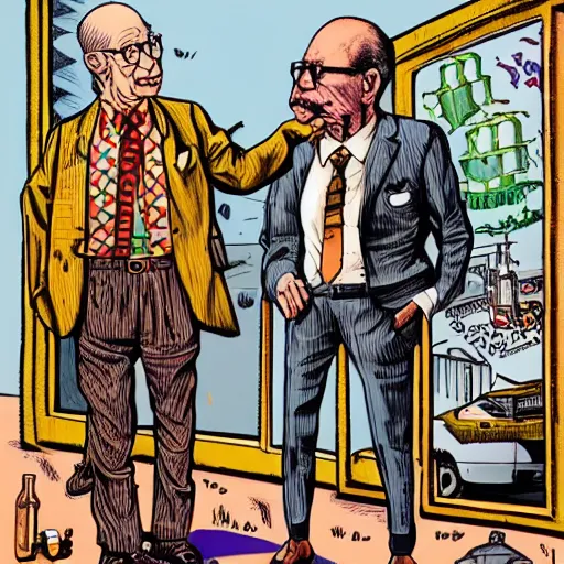 Prompt: The Artwork of R. Crumb and his Cheap Suit Klaus Schwab telling you to eat bugs, pencil and colored marker artwork, trailer-trash lifestyle