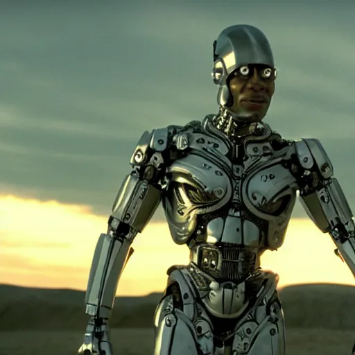 Image similar to movie still of cyborg looking at the sun, cinematic composition, cinematic light, criterion collection, by edgar wright