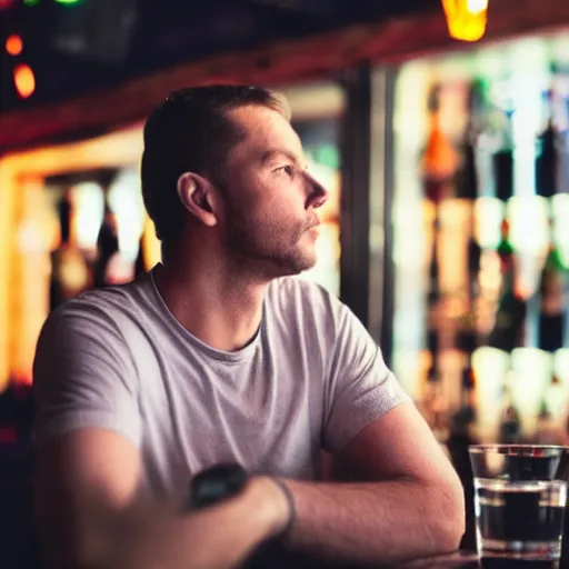 Prompt: guy contemplating life in a bar