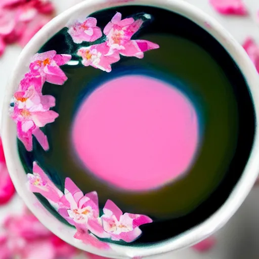 Image similar to water paint top view of a cup of sakura petals pink tea