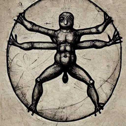 Image similar to vitruvian frog, sketch by Leonardo da Vinci